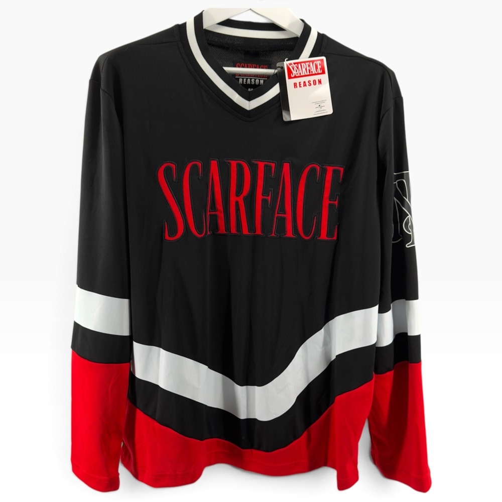 🚨NWT Reason Brand Mens Scarface Tony Montana Black Red White Hockey Jersey Sz M